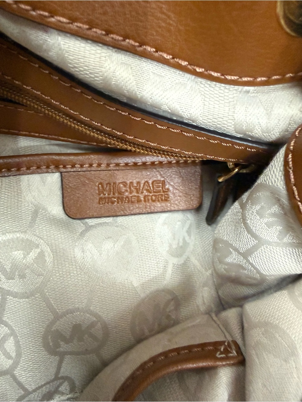 Michael Kors Magenta Tie-Dye Drawstring Shoulder Tote with Brown Leather - Picture 5 of 5
